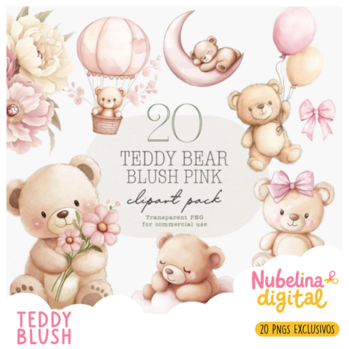 16 🧸 Kit Digital Teddy Bear Blush Pink 🎀☁️