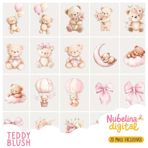 17 🧸 Kit Digital Teddy Bear Blush Pink 🎀☁️