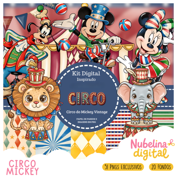 🎪🐭 Kit Digital Circo do Mickey ✨🎠